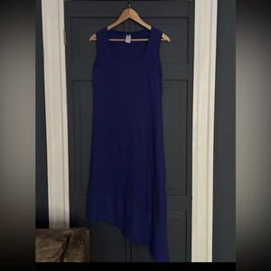 Tommy Bahama Knit & Chiffon Scoop-Neck Tea-Length Dress Blue Size M NWOT